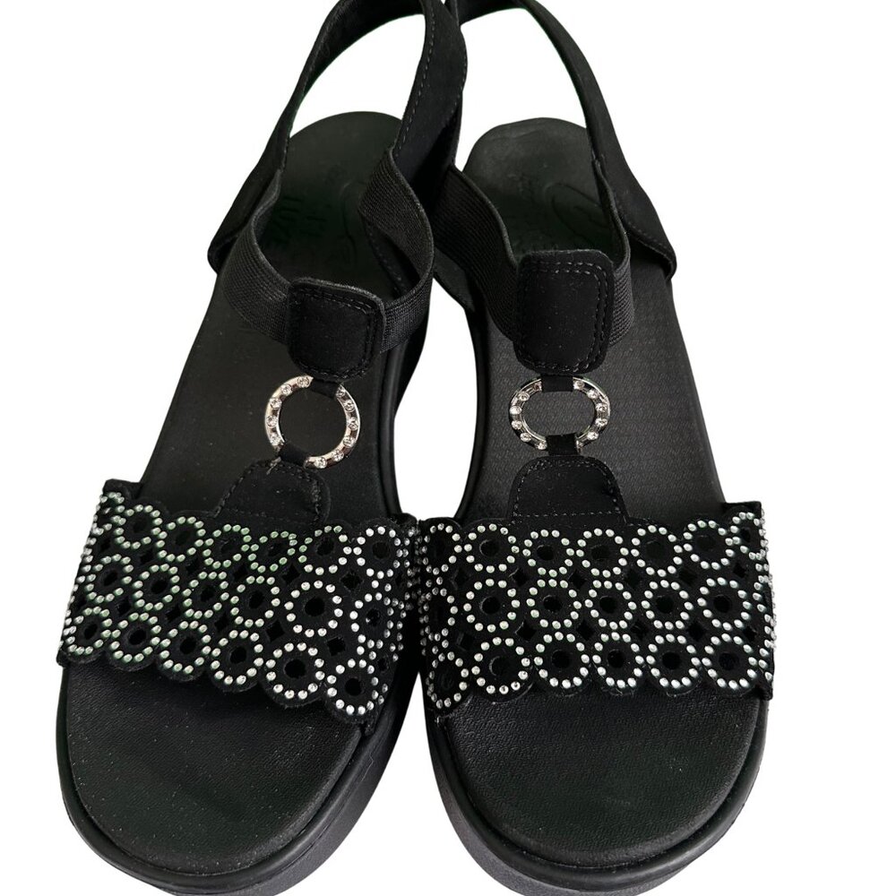 Skechers Cali Rumble On Queen Sandals Black Rhinestone Comfort Slingback Women's